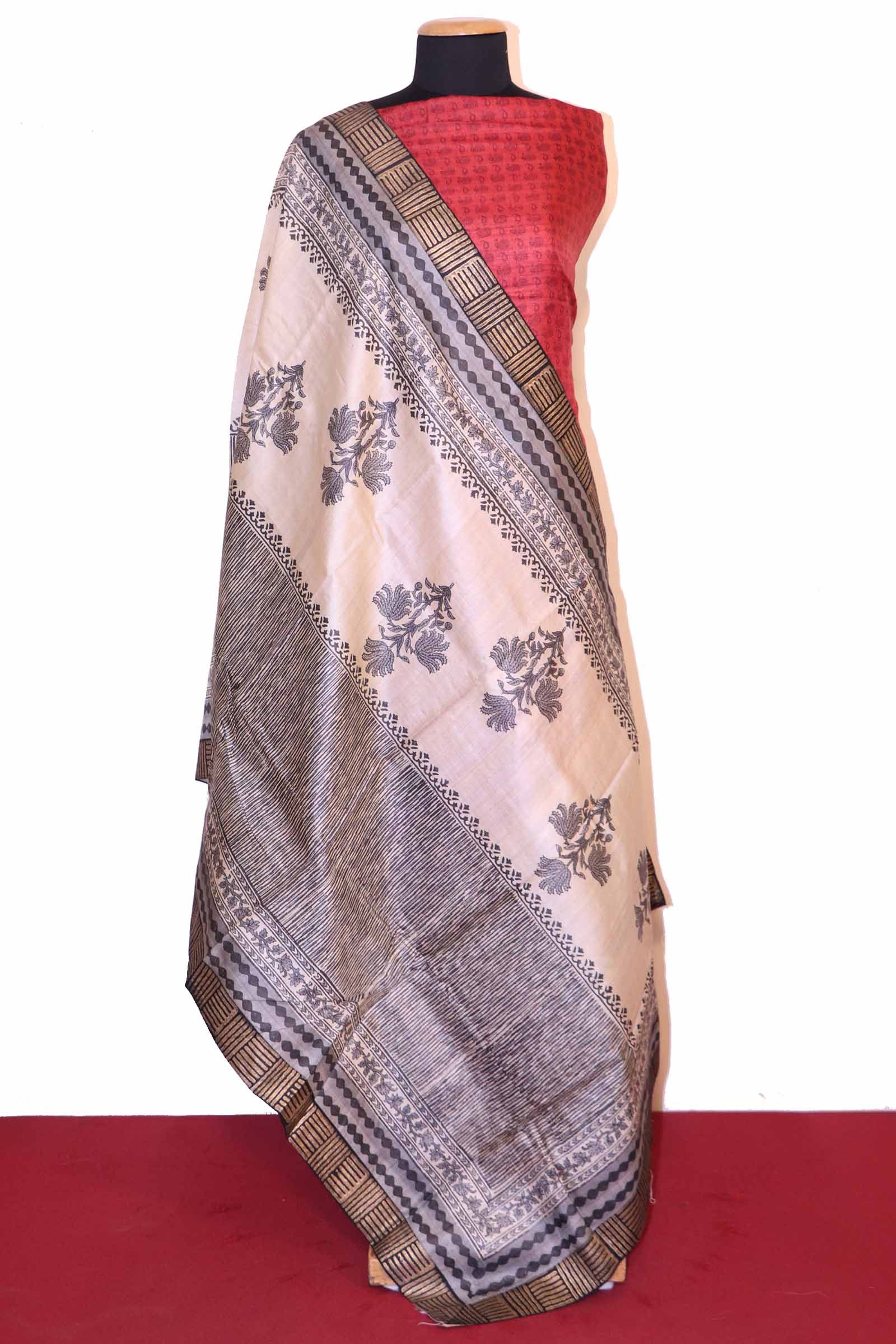 Exclusive Ikat Dupatta Printed Pure Tussar Silk Suit AF205036